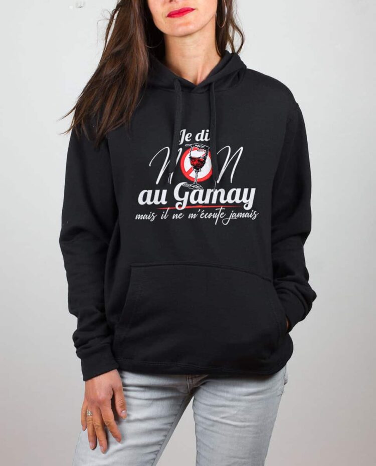 Sweat noir femme je dis non au gamay