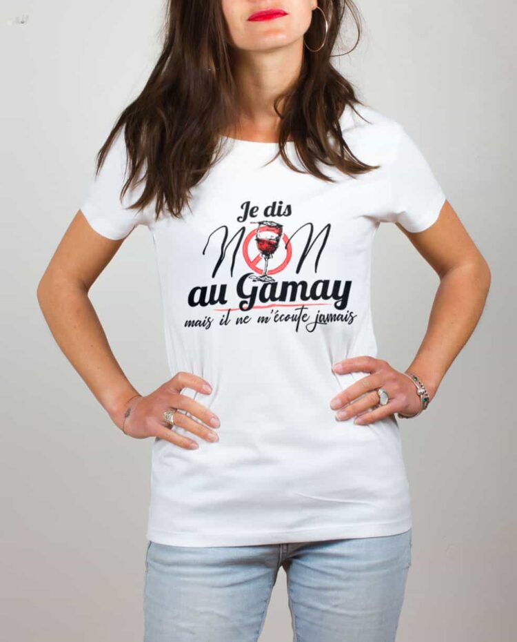 T shirt blanc femme je dis non au gamay