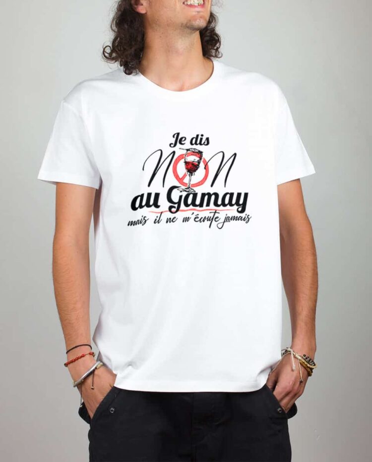 T shirt blanc homme je dis non au gamay