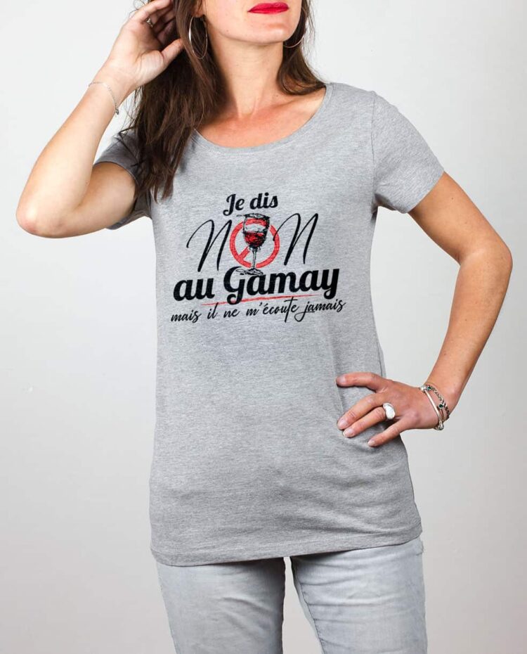 T shirt gris femme je dis non au gamay