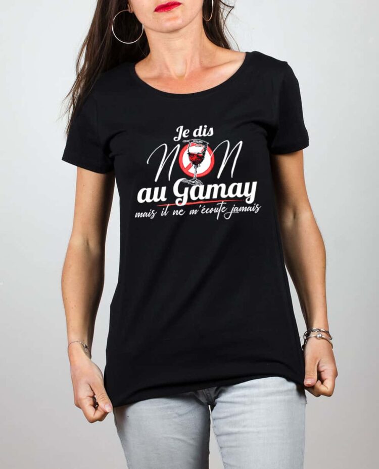 T shirt noir femme je dis non au gamay