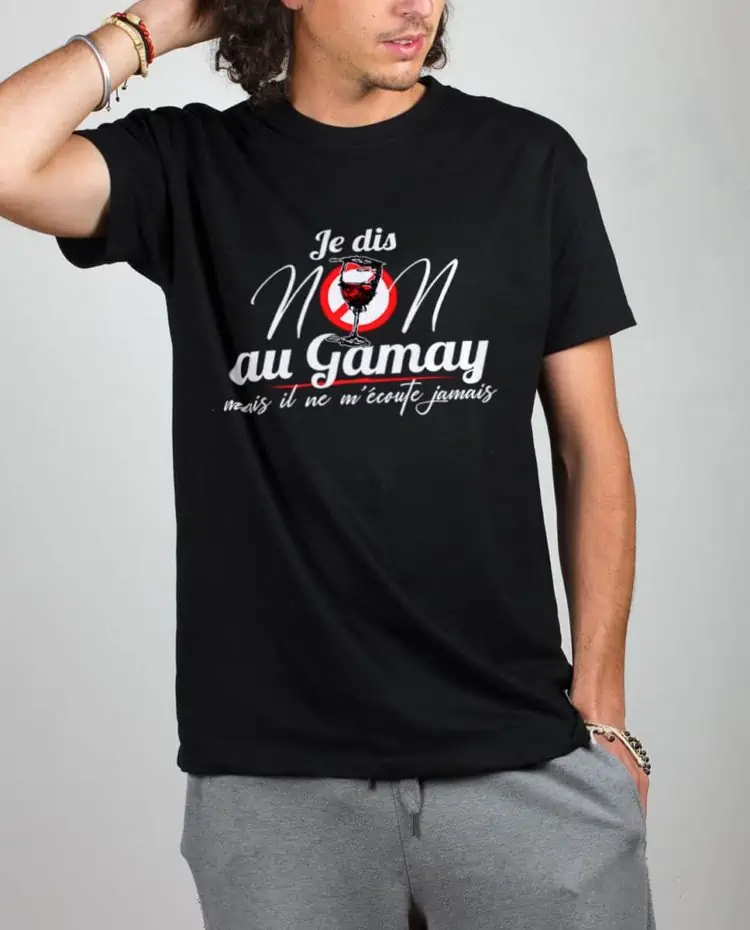 T shirt noir homme je dis non au gamay