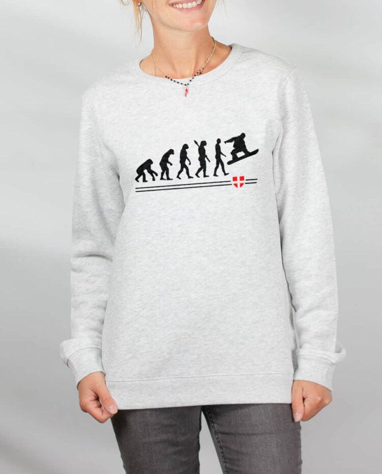 Pull sweat femme blanc Evolution Snow