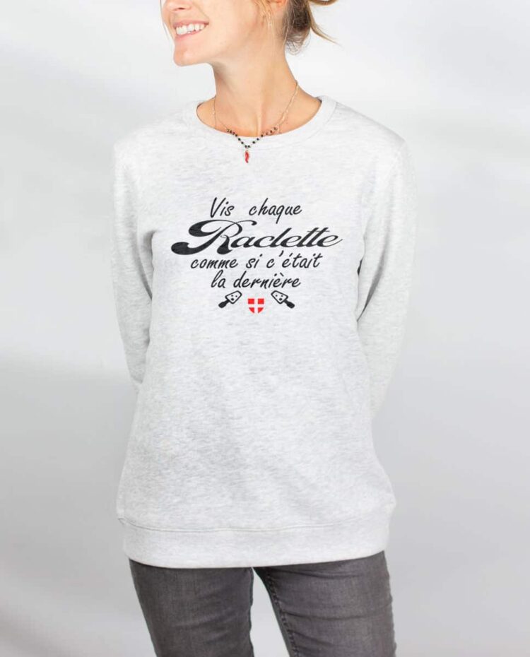 Pull sweat femme blanc Vis chaque raclette