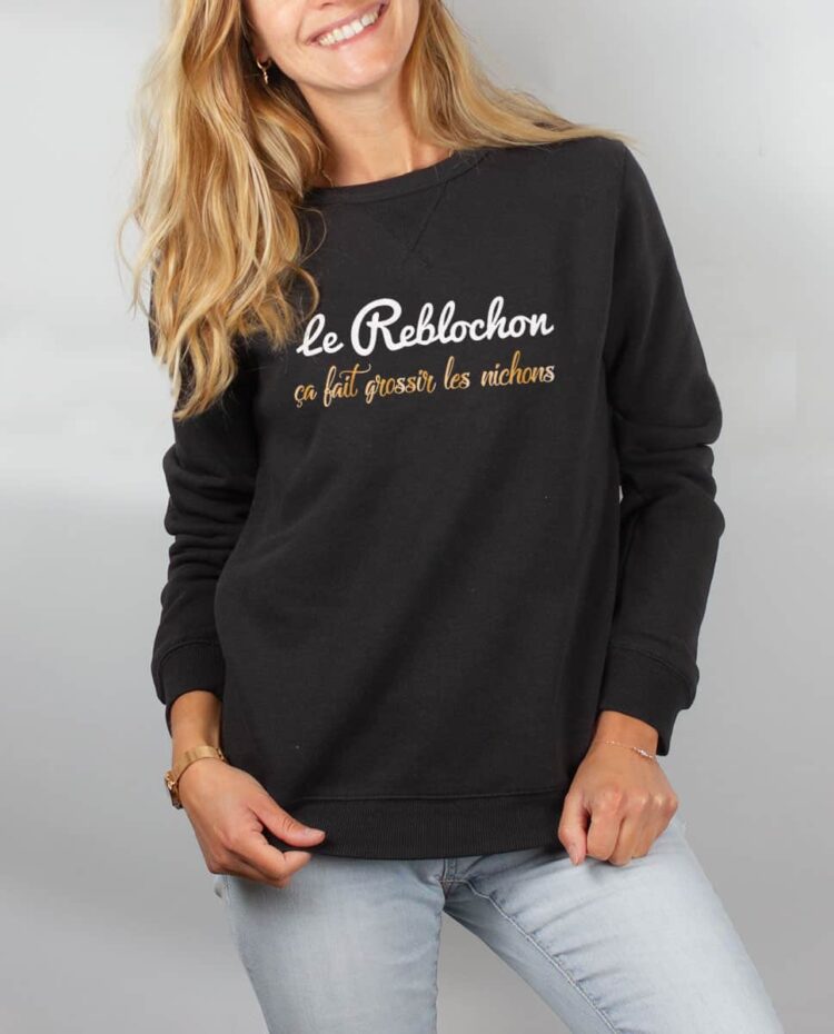 Pull sweat femme noir Reblochon nichon