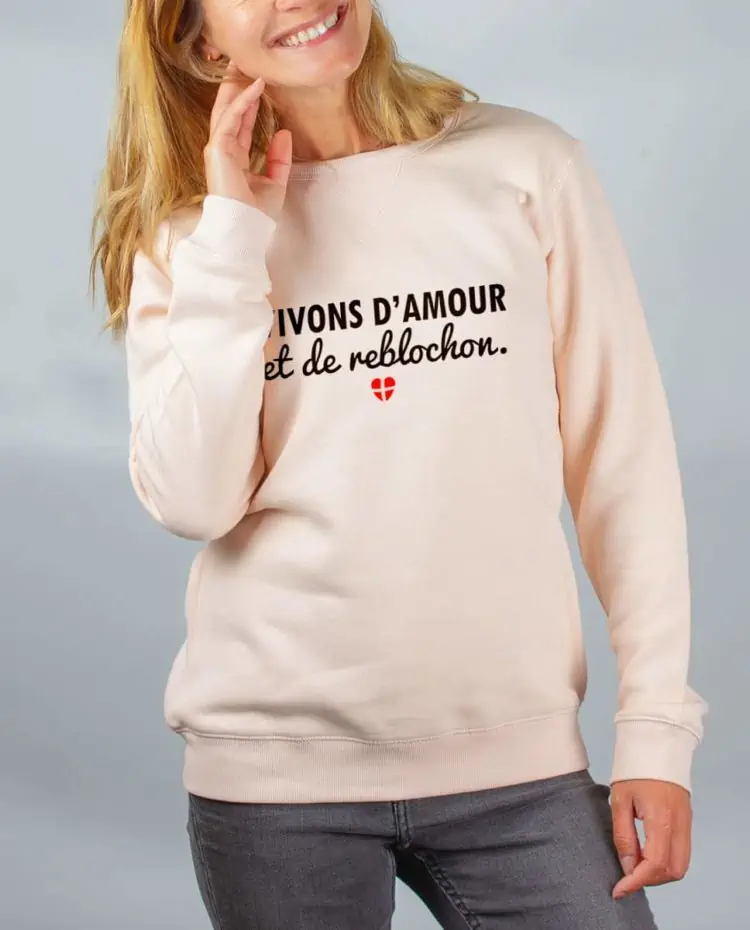 Pull sweat femme rose Vivons d amour et de reblochon