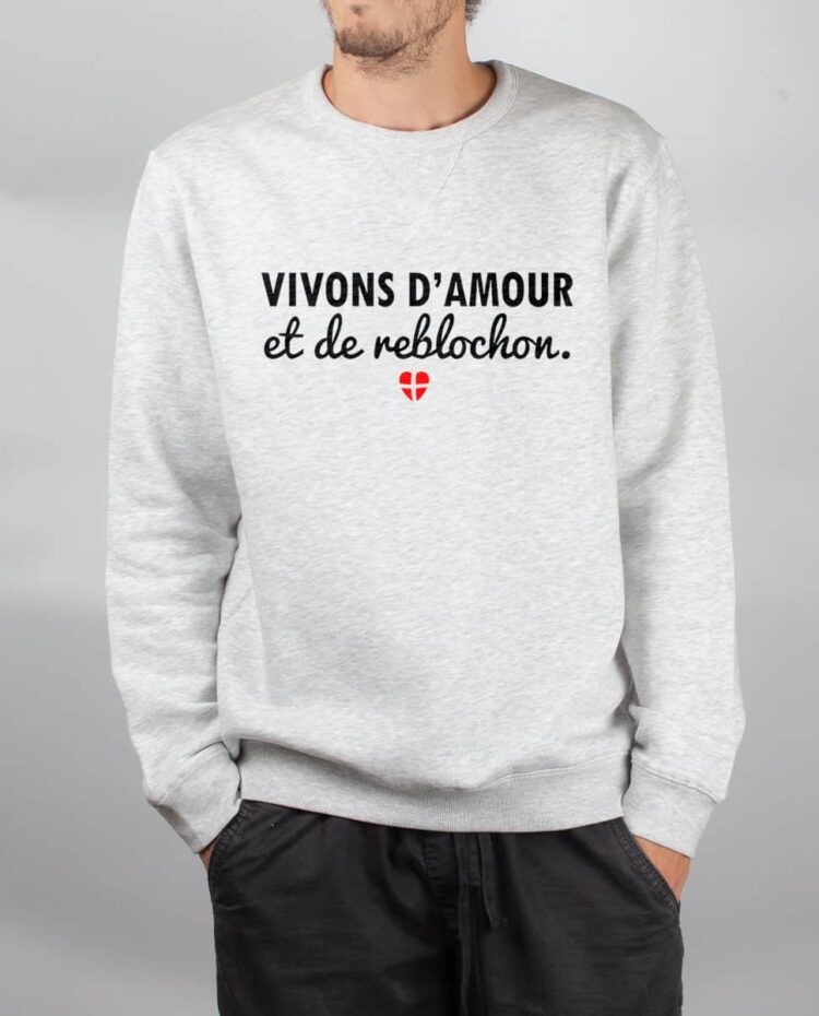 Pull sweat homme blanc Vivons d amour et de reblochon