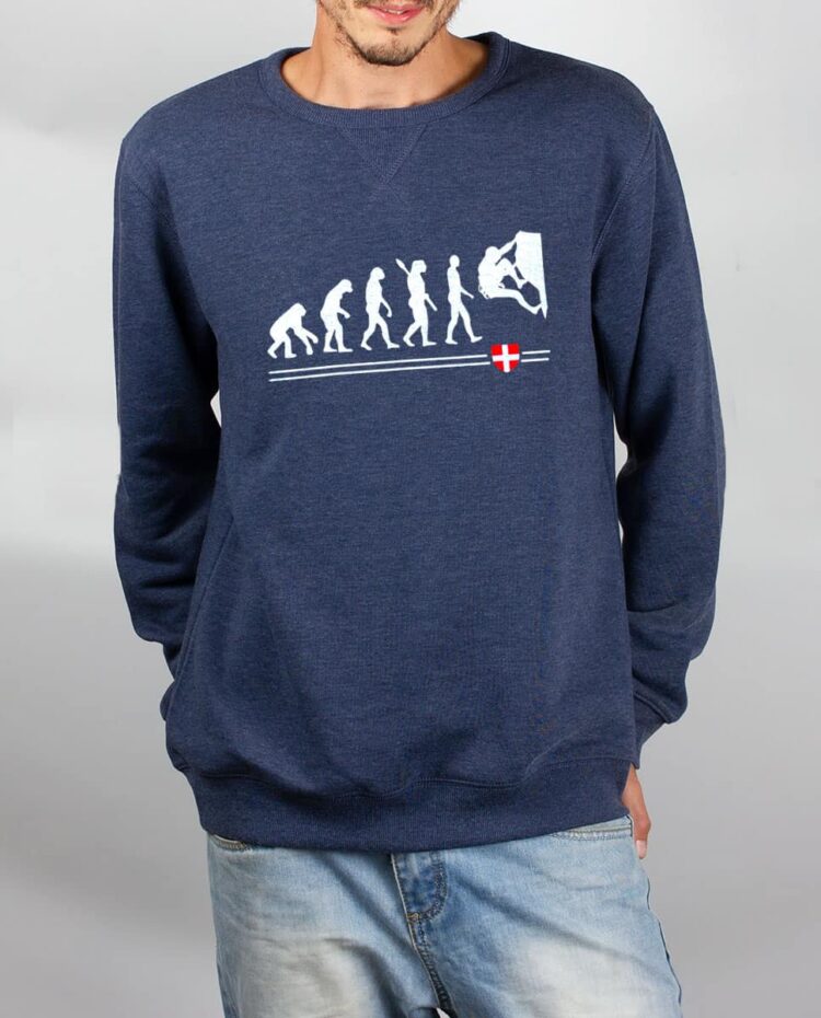 Pull sweat homme bleu Evolution Escalade