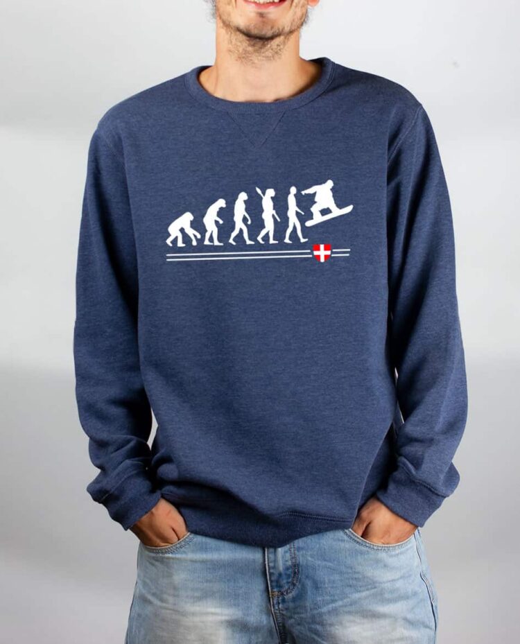 Pull sweat homme bleu Evolution Snow