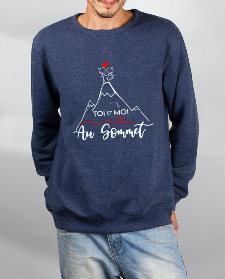 Pull sweat homme bleu Toi et Moi au sommet