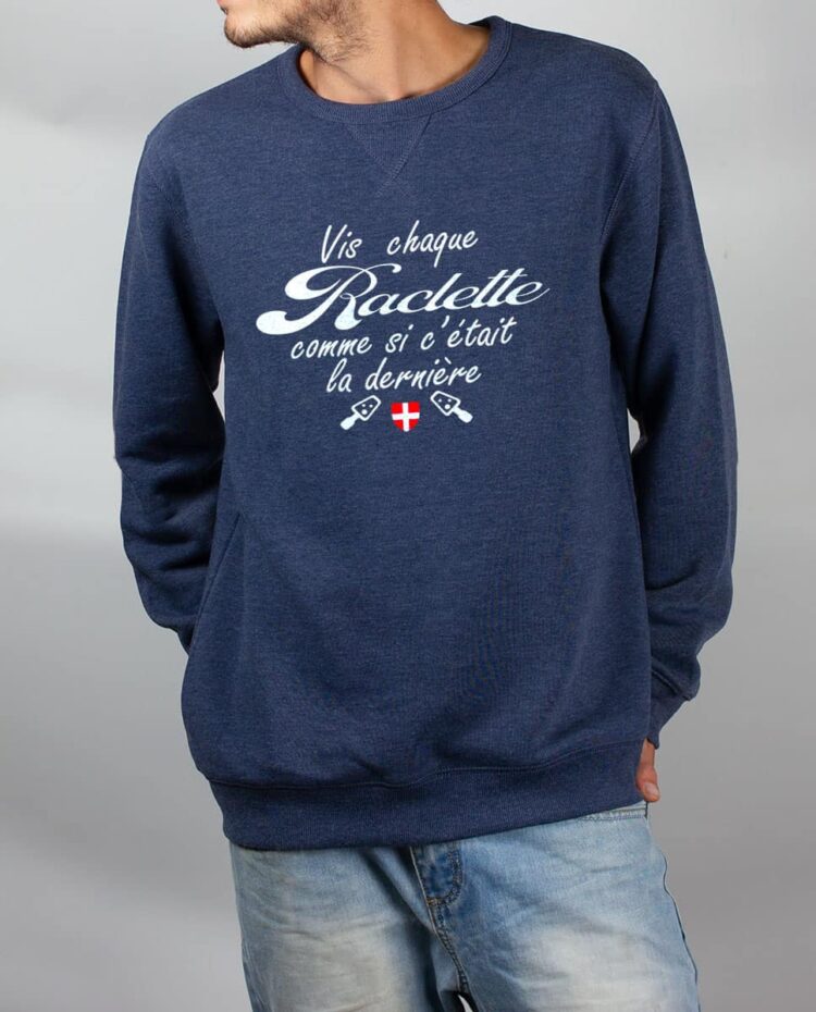 Pull sweat homme bleu Vis chaque raclette