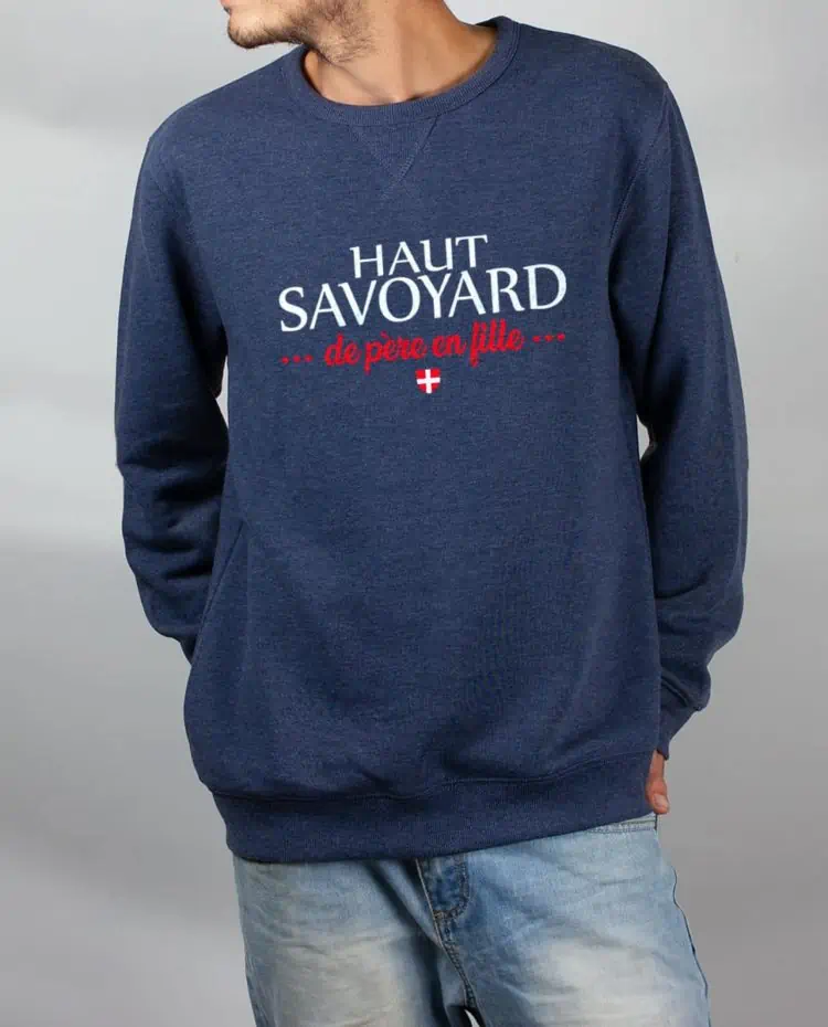 Pull sweat homme bleu haut savoyard de pere en fille