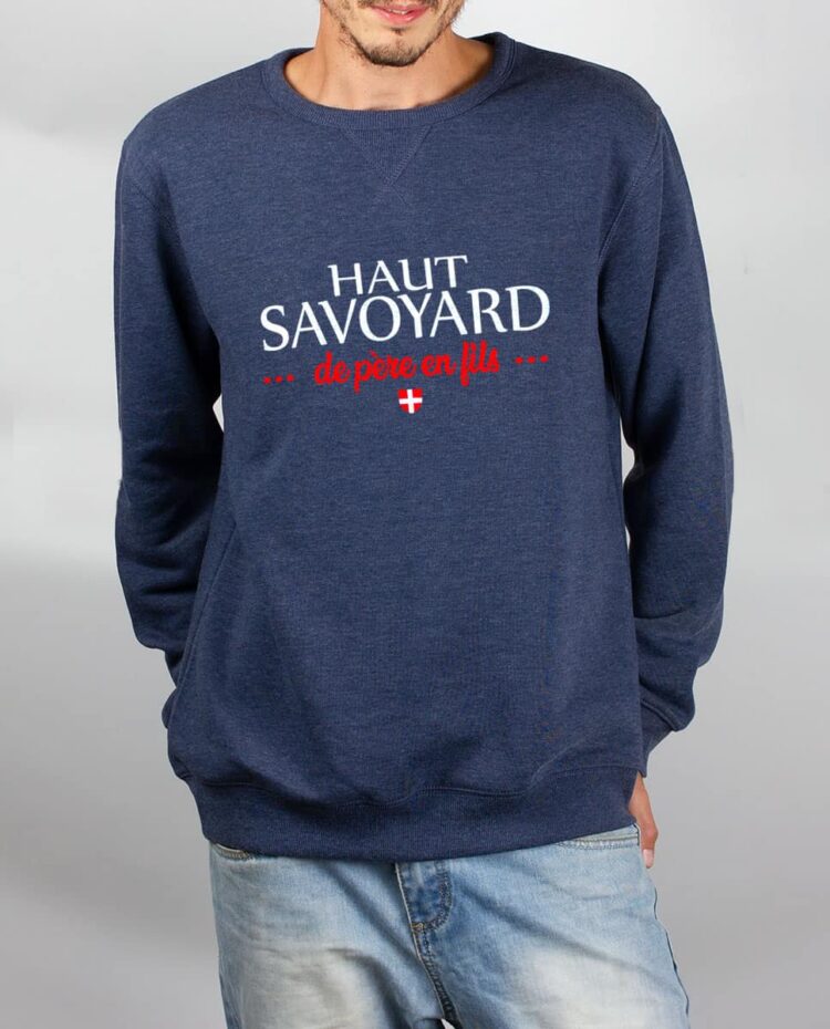 Pull sweat homme bleu haut savoyard de pere en fils