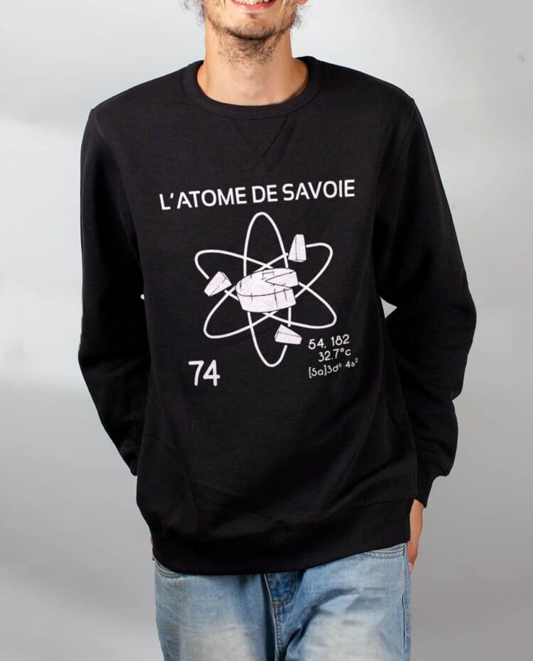 Pull sweat homme noir Atome de savoie 74