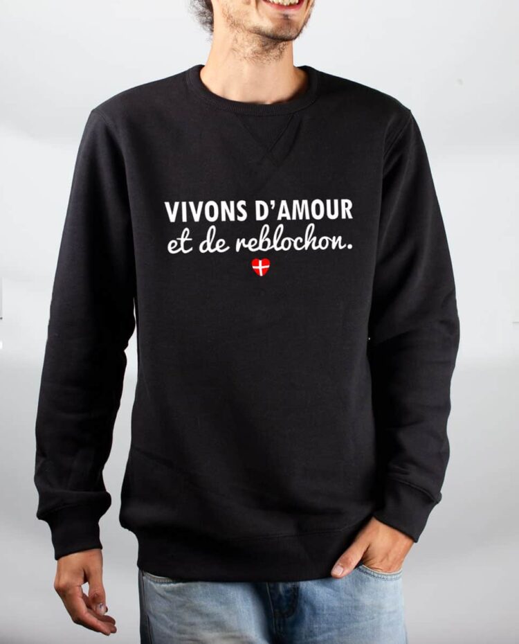 Pull sweat homme noir Vivons d amour et de reblochon