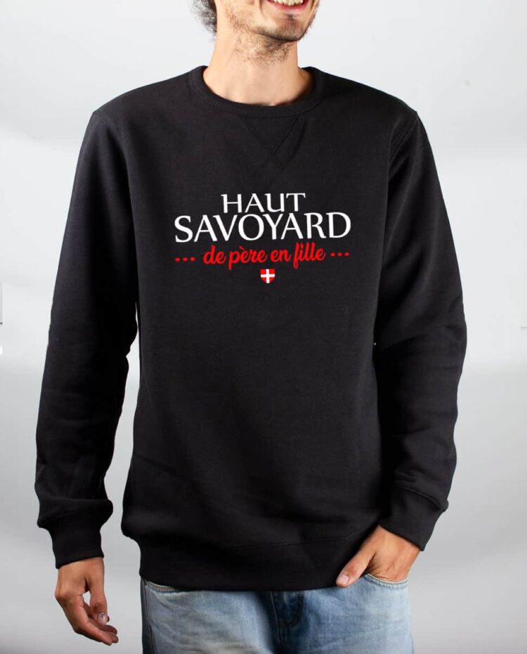 Pull sweat homme noir haut savoyard de pere en fille