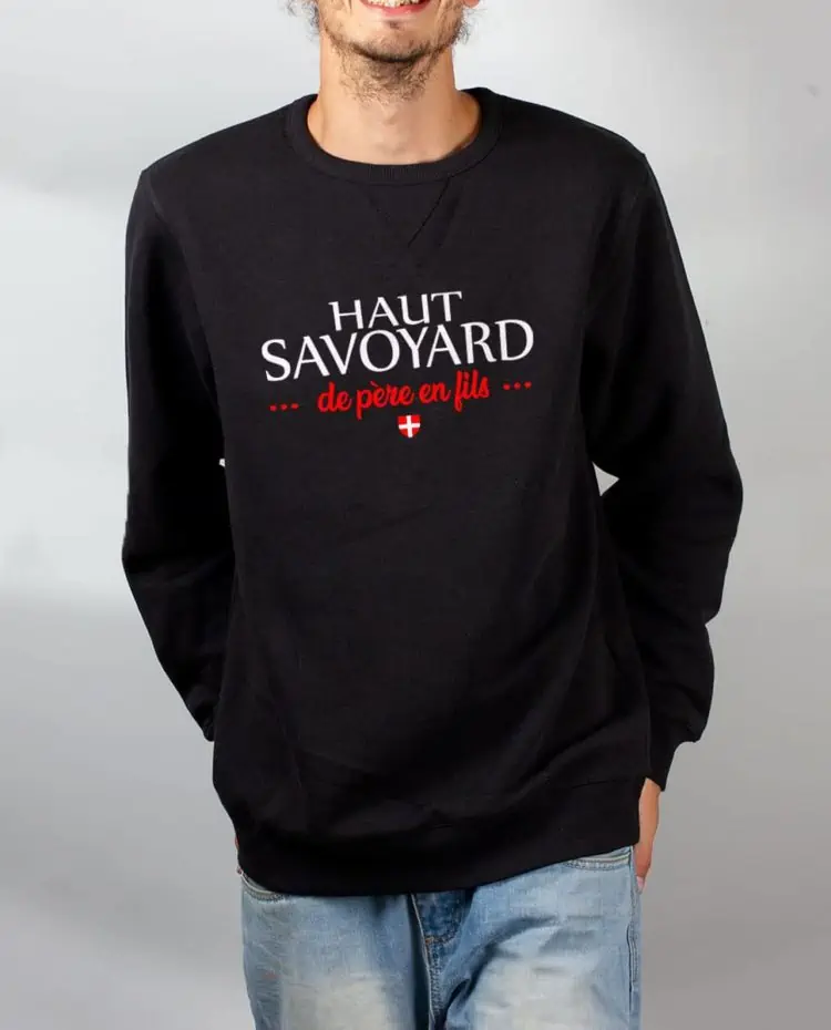 Pull sweat homme noir haut savoyard de pere en fils