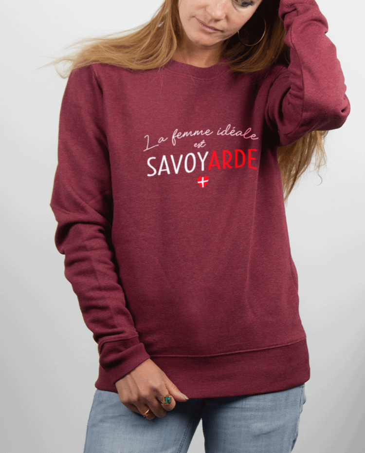 Pull femme rouge Bordeau LA FEMME IDEALE EST SAVOYARDE