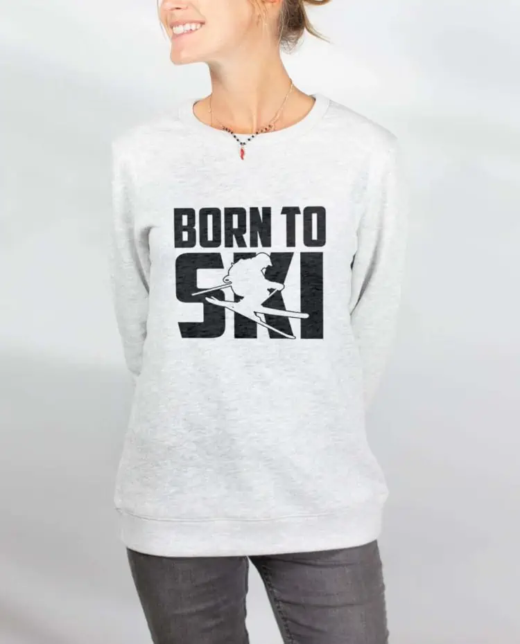 Pull sweat femme blanc Born to Ski