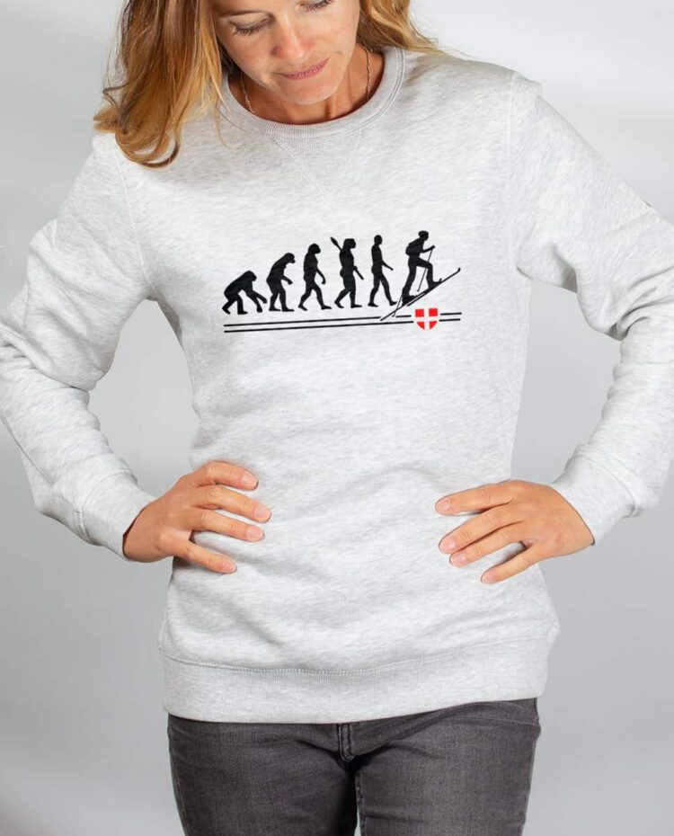 Pull sweat femme blanc Evolution ski de randonnee