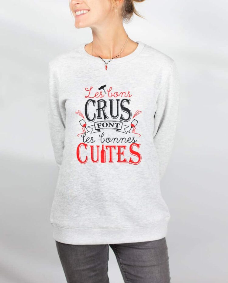 Pull sweat femme blanc Les Bon crus font les bonnes cuites