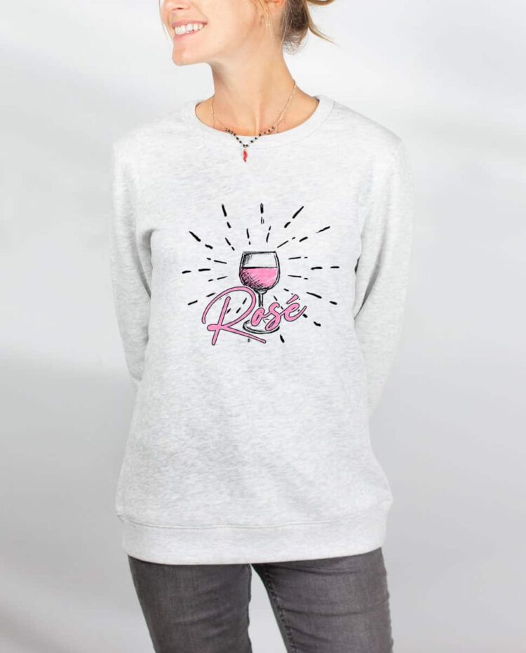 Pull sweat femme blanc Vin rose