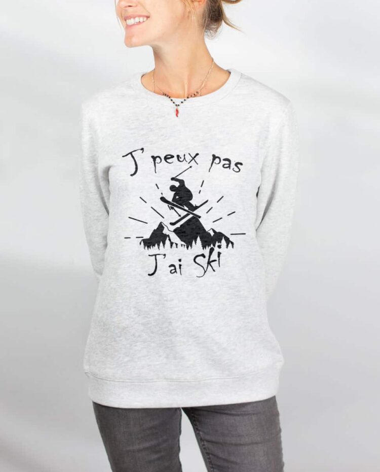 Pull sweat femme blanc j peux pas j ai ski