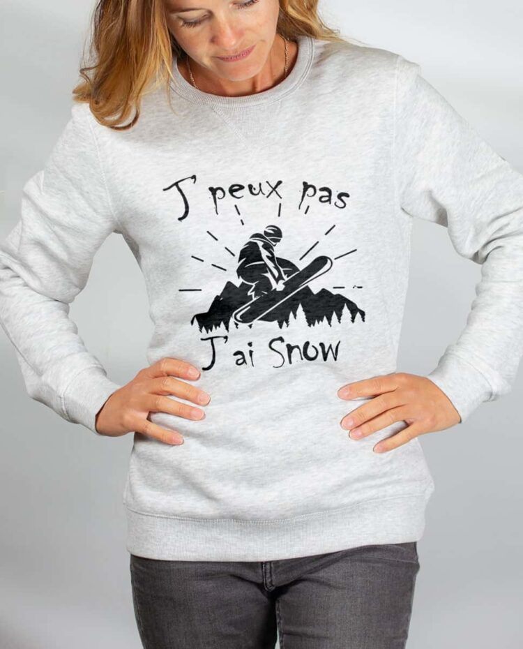 Pull sweat femme blanc j peux pas j ai snow