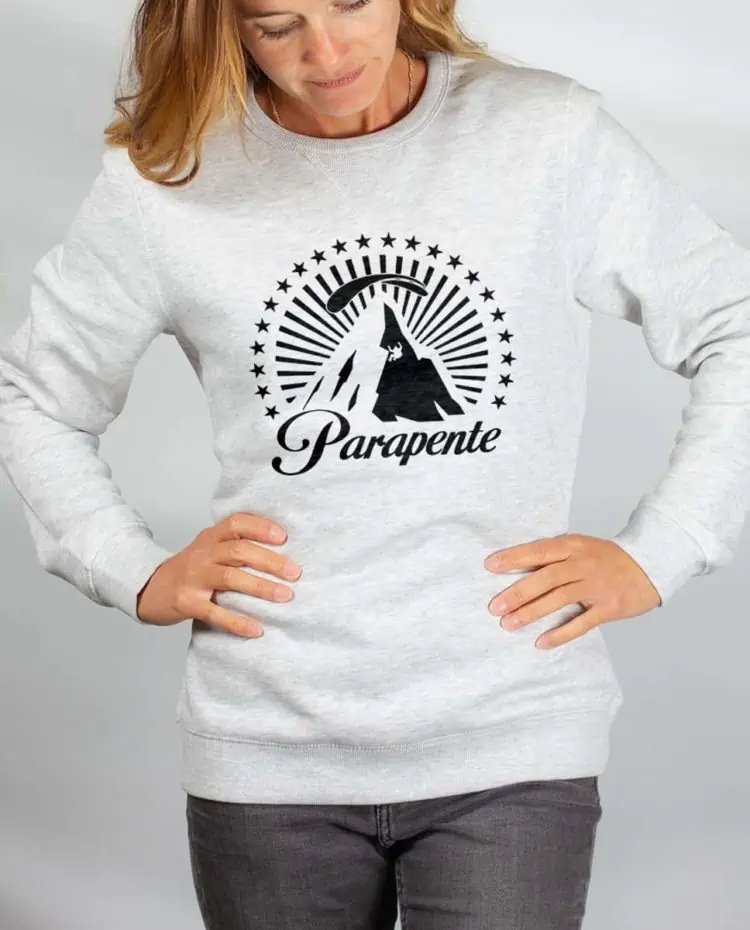 Pull sweat femme blanc montagne parapente paramount