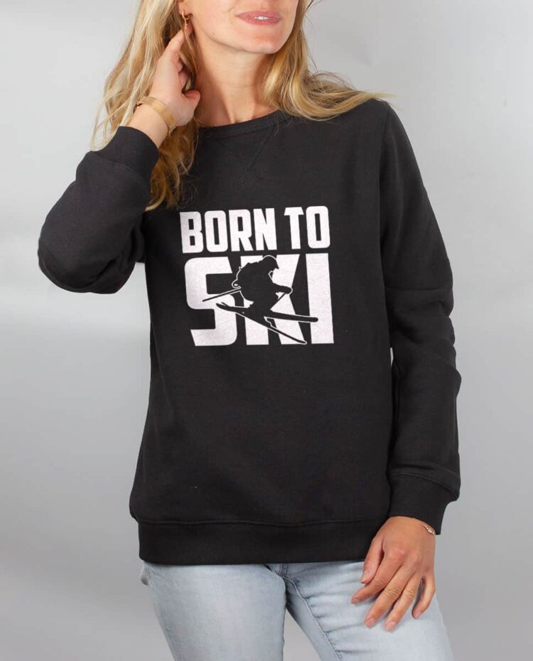 Pull sweat femme noir Born to Ski