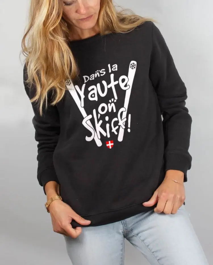 Pull sweat femme noir Dans la yaute on skiff