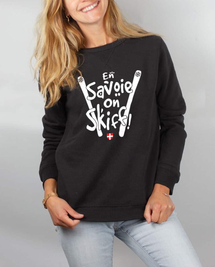 Pull sweat femme noir En savoie on skiff