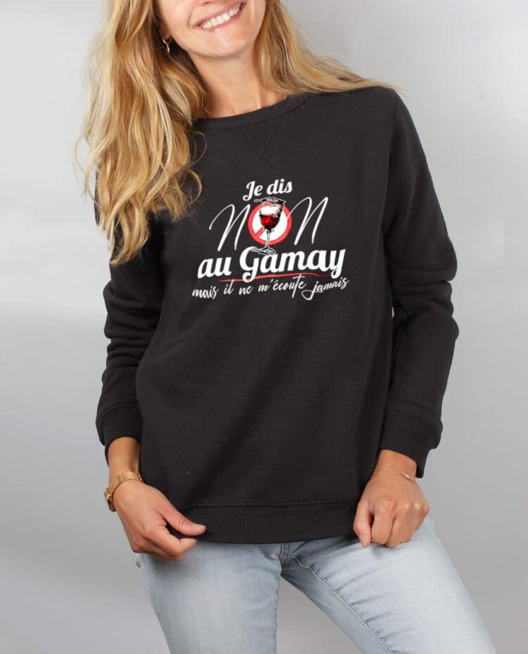 Pull sweat femme noir JE DIS NON AU GAMAY