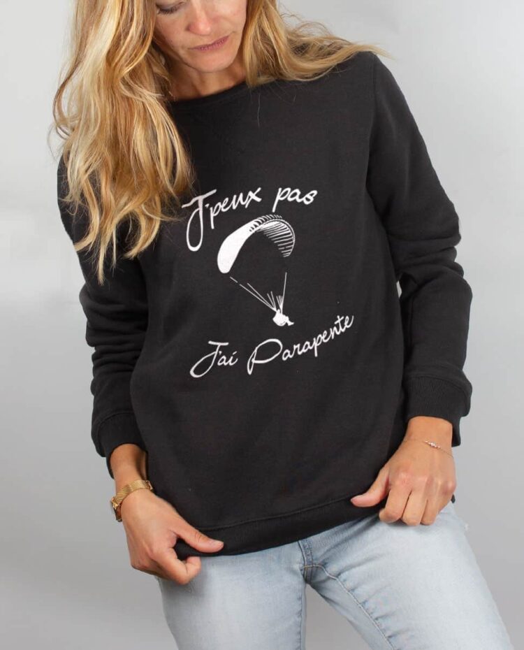 Pull sweat femme noir JPEUX PAS JAI PARAPENTE