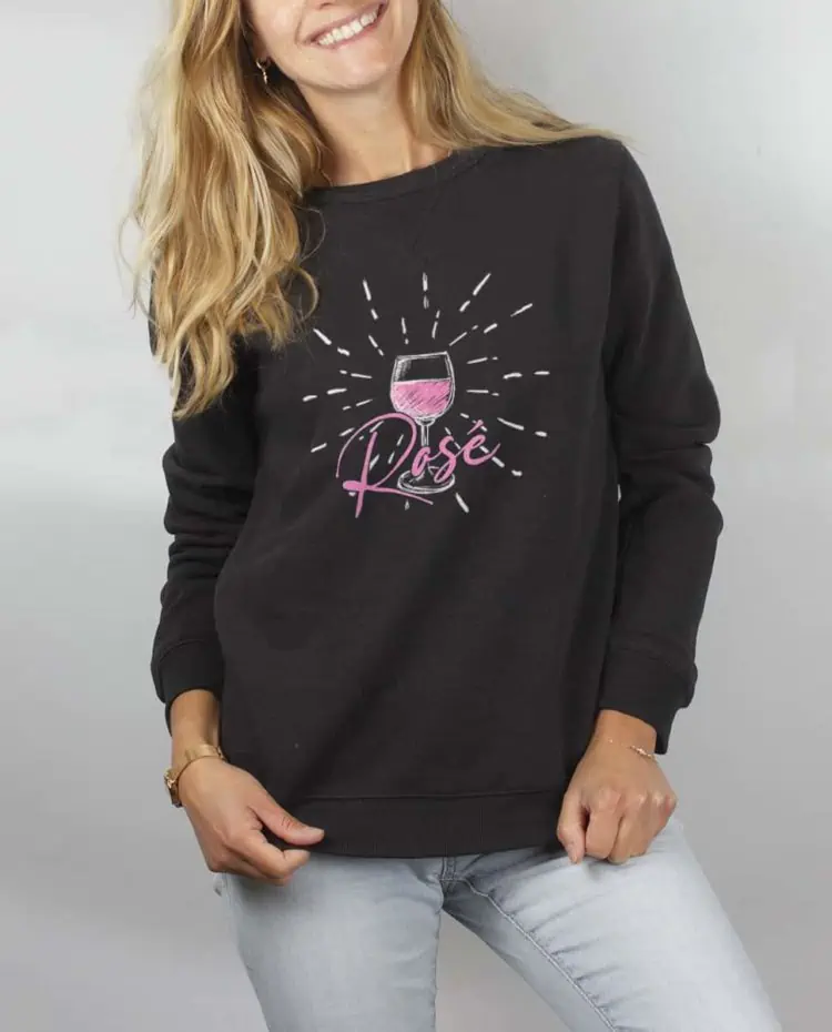 Pull sweat femme noir Vin rose