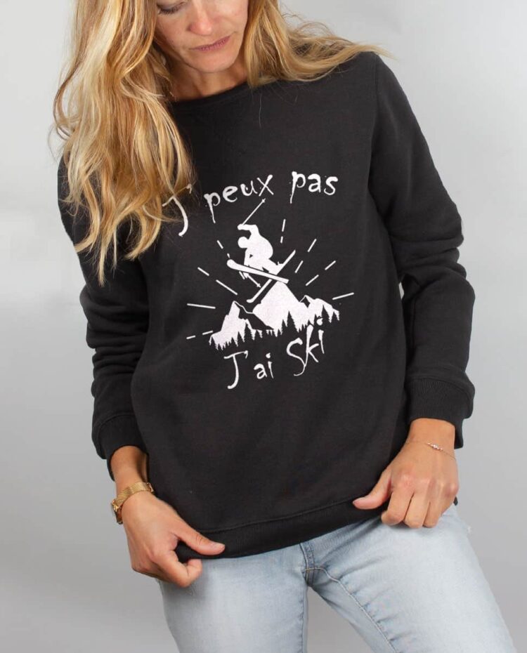 Pull sweat femme noir j peux pas j ai ski²