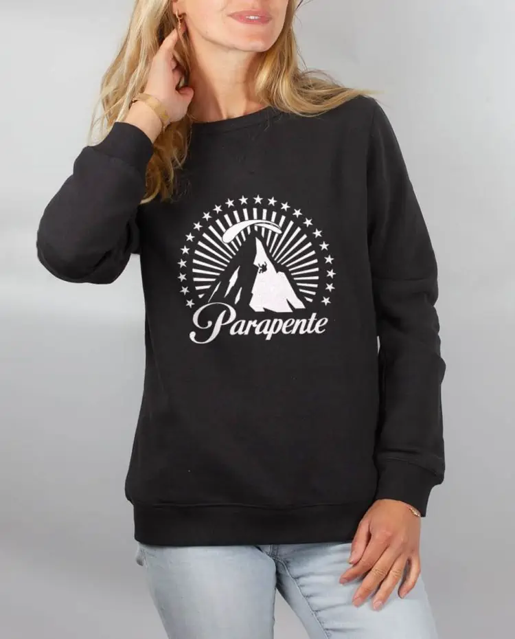 Pull sweat femme noir montagne parapente paramount