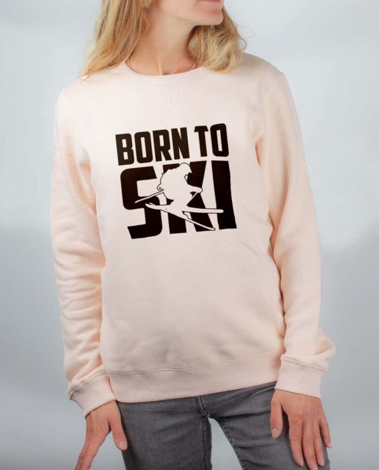 Pull sweat femme rose Born to Ski