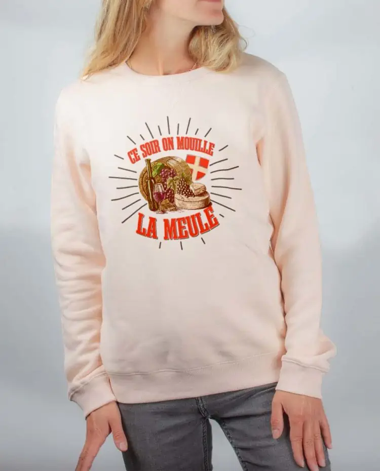 Pull sweat femme rose Ce soir on mouille la meule
