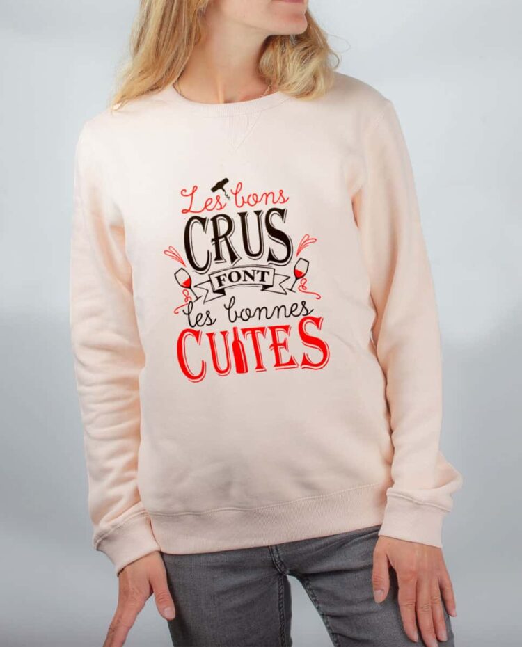 Pull sweat femme rose Les Bon crus font les bonnes cuites