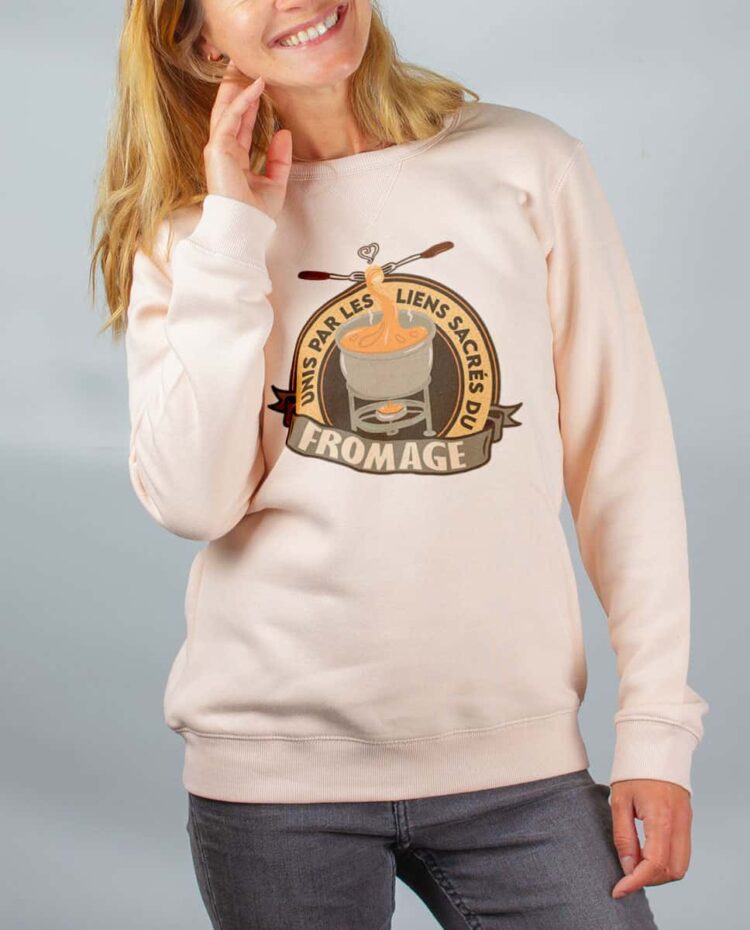 Pull sweat femme rose UNIS PAR LES LIENS SACRES DU FROMAGE