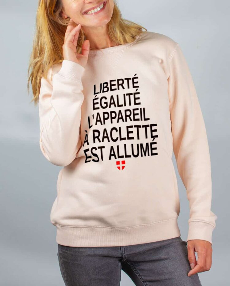 Pull sweat femme rose liberte egalite raclette