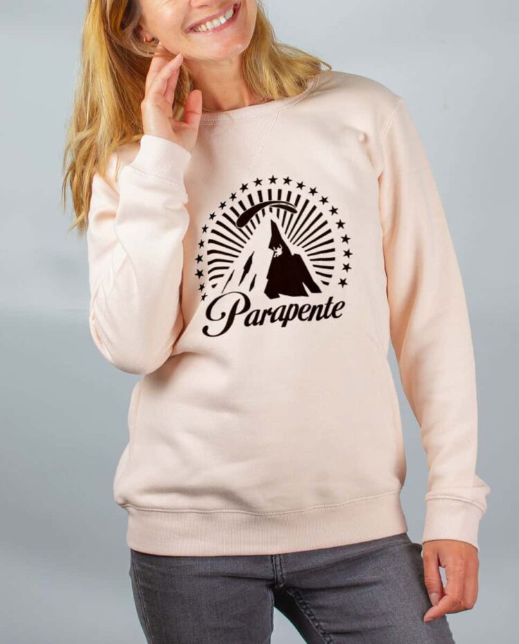 Pull sweat femme rose montagne parapente paramount