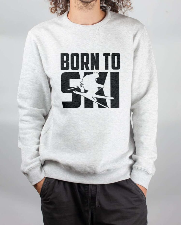 Pull sweat homme blanc Born to Ski