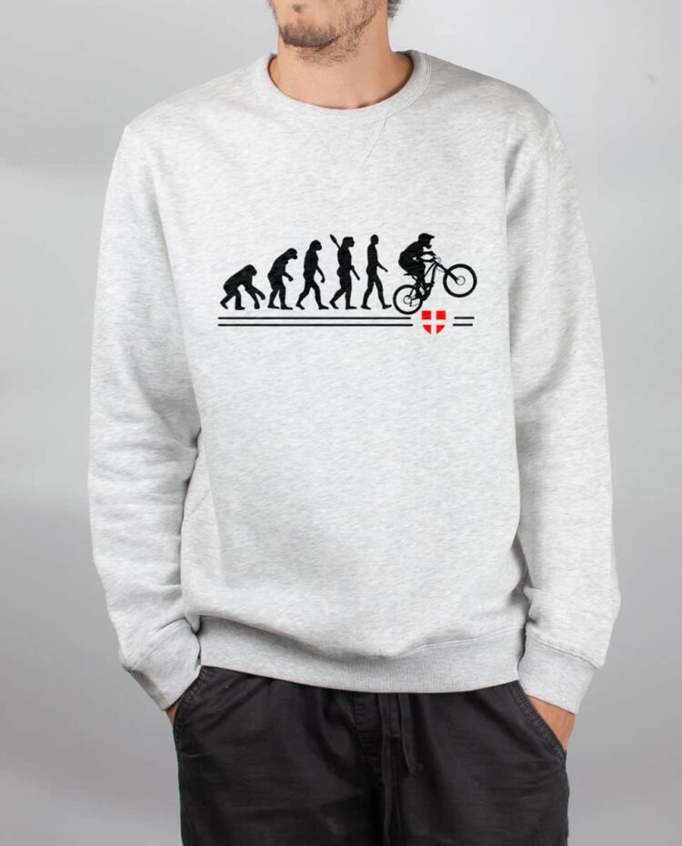 Pull sweat homme blanc Evolution VTT DH descente