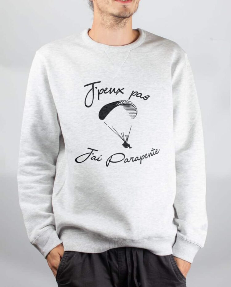 Pull sweat homme blanc JPEUX PAS JAI PARAPENTE