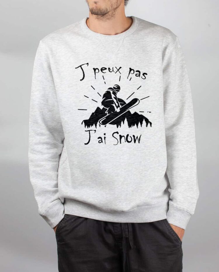 Pull sweat homme blanc j peux pas j ai snow