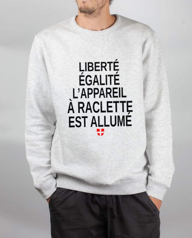 Pull sweat homme blanc liberte egalite raclette