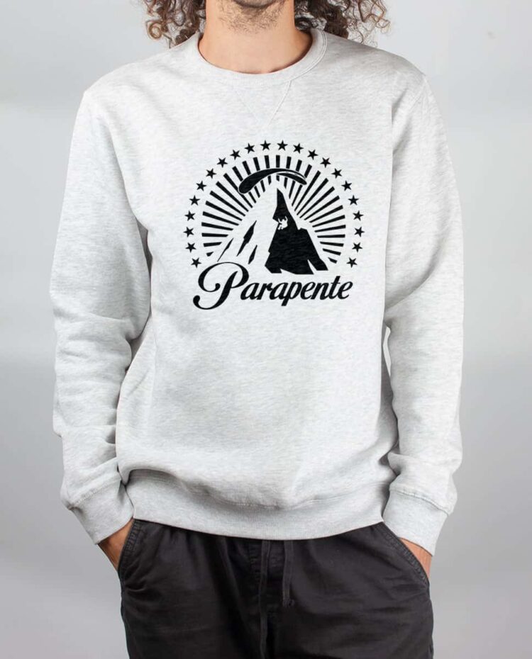 Pull sweat homme blanc montagne parapente paramount