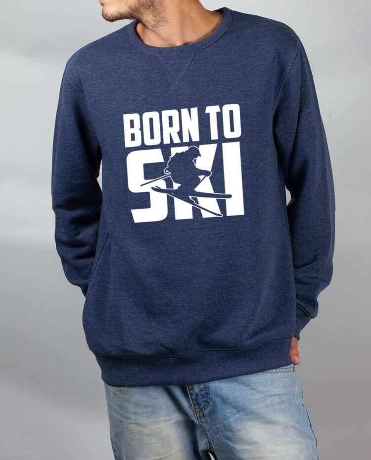 Pull sweat homme bleu Born to Ski